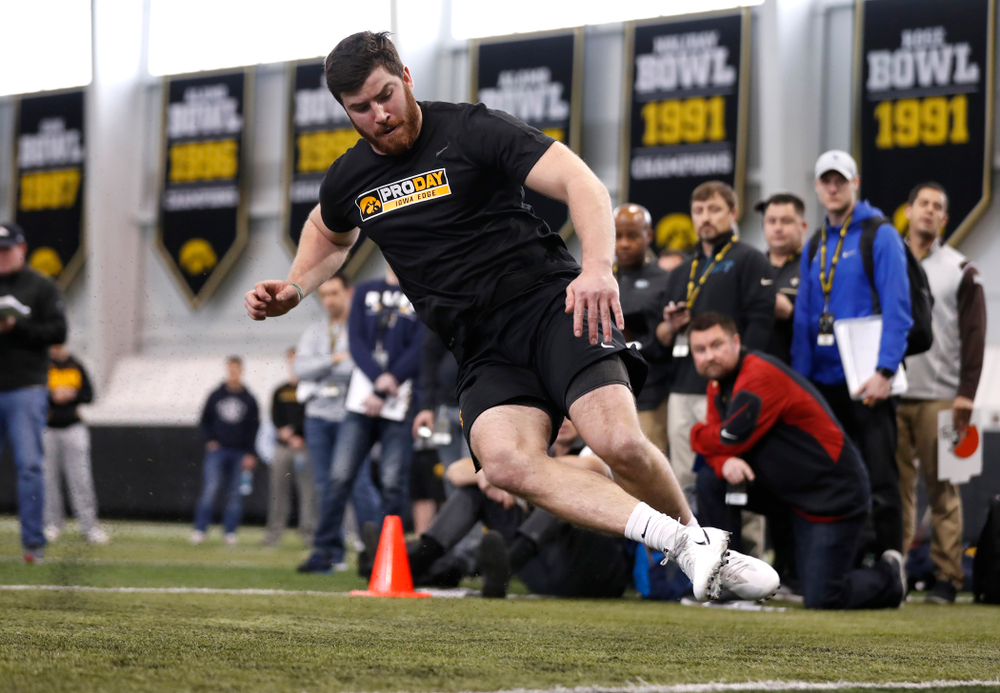 Iowa Hawkeyes linebacker Josey Jewell (43) during the team's annual pro day Monday, March 26, 2018 at the Hansen Football Performance Center. (Brian Ray/hawkeyesports.com)