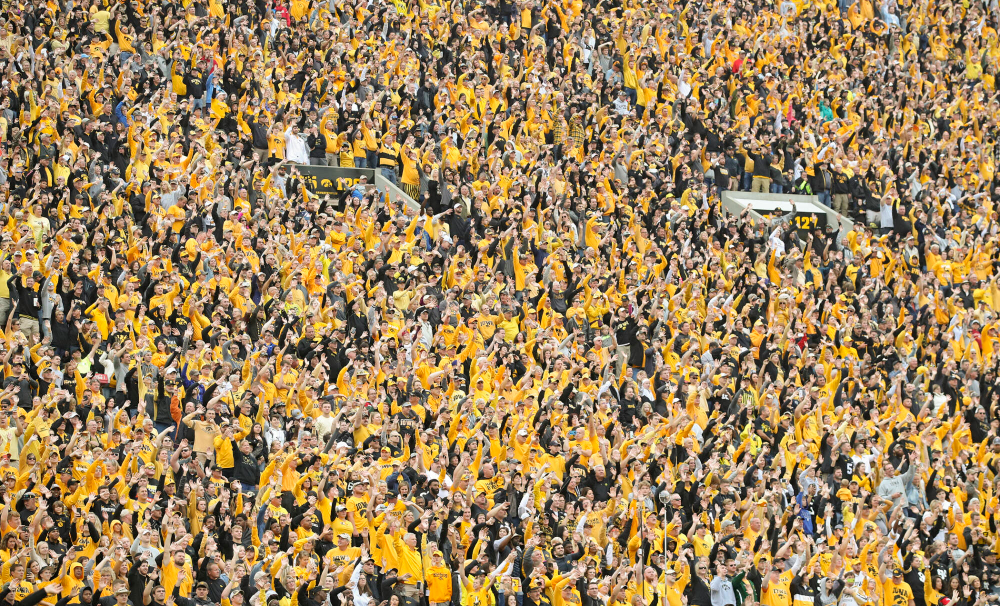 Fans wave to the University of Iowa Stead Family Children's Hospital between the first and second quarter of their game at Kinnick Stadium in Iowa City on Saturday, Sep 28, 2019. (Stephen Mally/hawkeyesports.com)