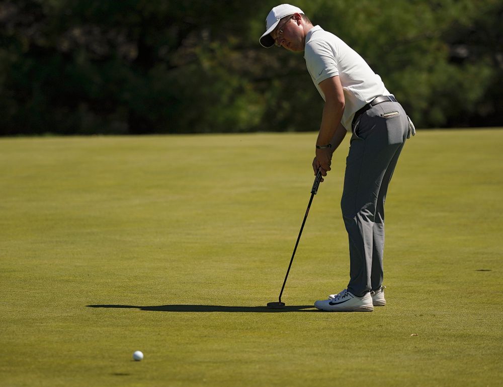 Iowa's Matthew Walker putts during the first round of the Hawkeye Invitational at Finkbine Golf Course in Iowa City on Saturday, Apr. 20, 2019. (Stephen Mally/hawkeyesports.com)