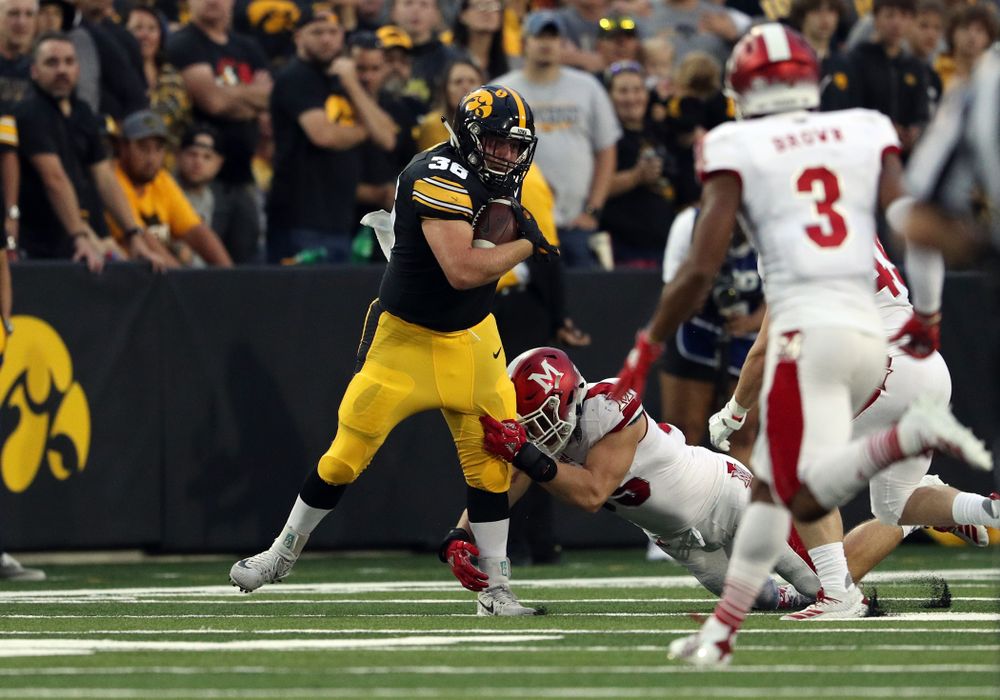 Iowa Hawkeyes fullback Brady Ross (36) against the Miami RedHawks Saturday, August 31, 2019 at Kinnick Stadium in Iowa City. (Brian Ray/hawkeyesports.com)