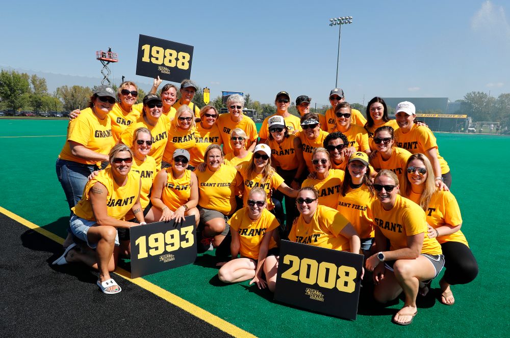 Former stand out Iowa Field Hockey teams are introduced as part of an alumni reunion during halftime of the Iowa Hawkeyes game against Indiana Sunday, September 16, 2018 at Grant Field. (Brian Ray/hawkeyesports.com)