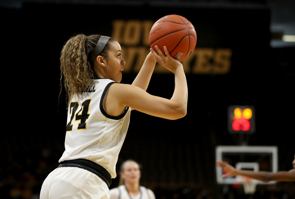 Iowa Hawkeyes guard Gabbie Marshall (24) against Penn State Saturday, February 22, 2020 at Carver-Hawkeye Arena. (Brian Ray/hawkeyesports.com)