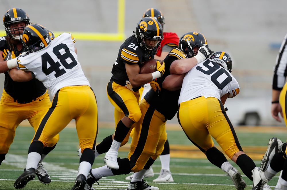 Iowa Hawkeyes running back Ivory Kelly-Martin (21) during the final spring practice Friday, April 20, 2018 at Kinnick Stadium. (Brian Ray/hawkeyesports.com)