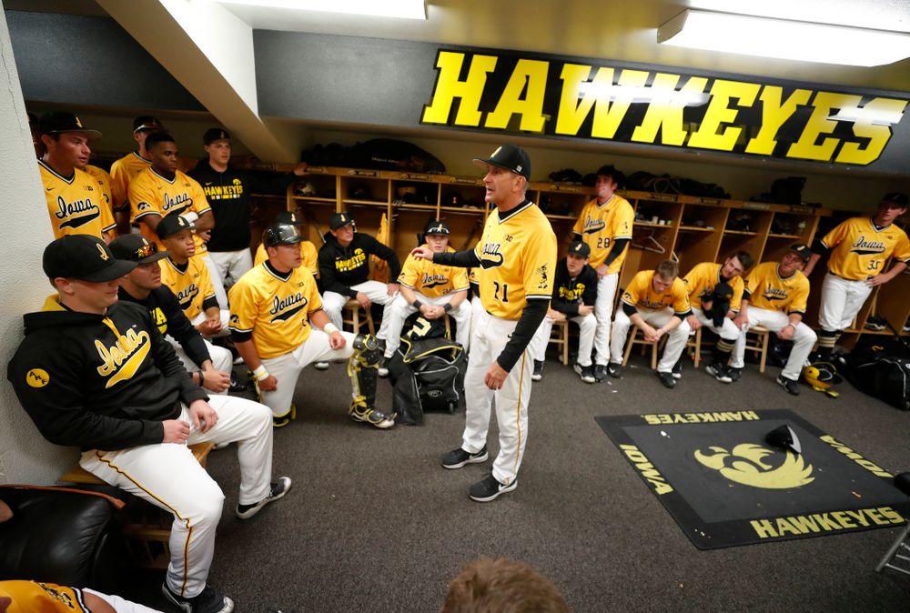Iowa Hawkeyes head coach Rick Heller against the Michigan Wolverines Sunday, April 29, 2018 at Duane Banks Field. (Brian Ray/hawkeyesports.com)