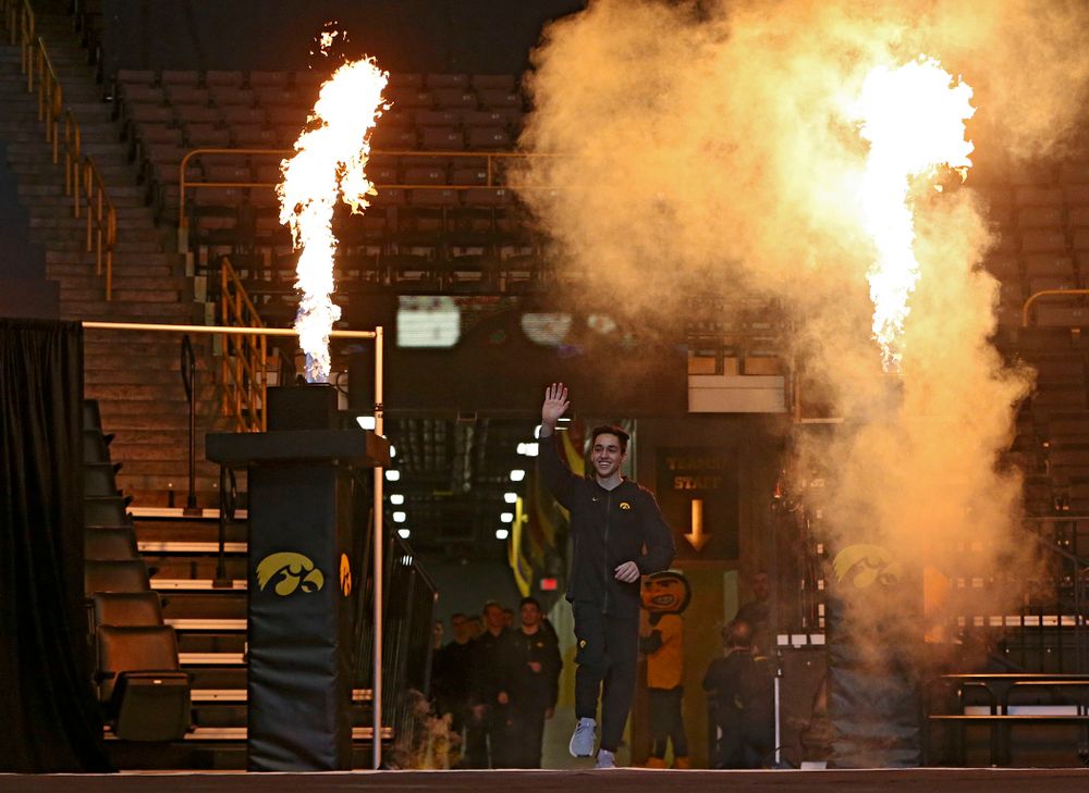 Iowa's
is introduced for their meet against Ohio State at Caver-Hawkeye Arena in Iowa City on Saturday, Mar. 16, 2019. (Stephen Mally for HawkeyeSports.com)