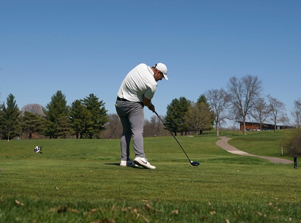 Iowa's Alex Schaake tees off during the second round of the Hawkeye Invitational at Finkbine Golf Course in Iowa City on Saturday, Apr. 20, 2019. (Stephen Mally/hawkeyesports.com)