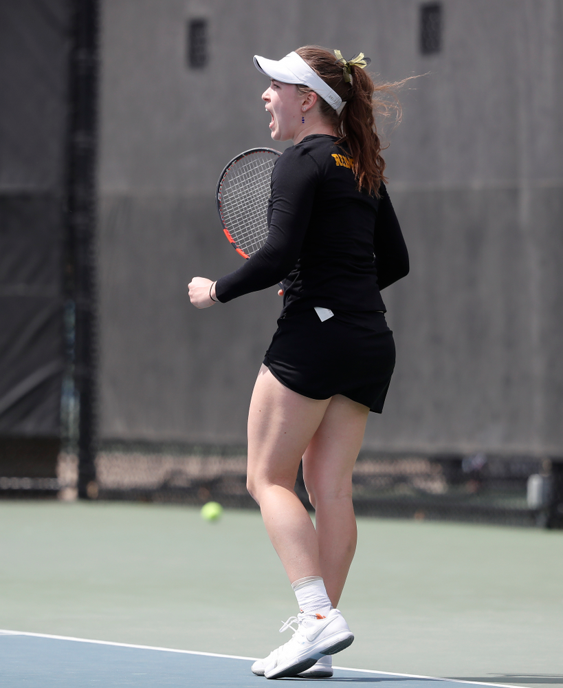 Iowa's Anastasia Reimchen against the Wisconsin Badgers Sunday, April 22, 2018 at the Hawkeye Tennis and Recreation Center. (Brian Ray/hawkeyesports.com)