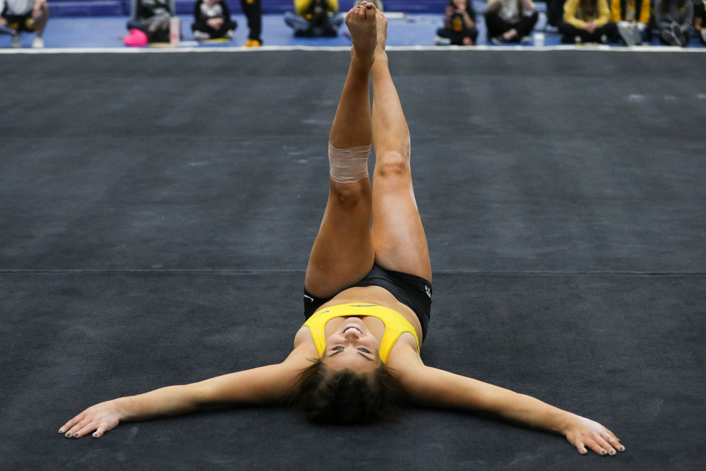 Erin Castle performs a floor routine during the Iowa women’s gymnastics Black and Gold Intraquad Meet on Saturday, December 7, 2019 at the UI Field House. (Lily Smith/hawkeyesports.com)