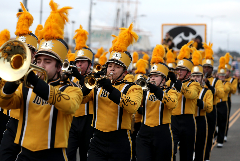 The Hawkeye Marching Band and the Iowa Spirit Squad march in the Holiday Bowl Parade Thursday, December 26, 2019 in San Diego. (Brian Ray/hawkeyesports.com)