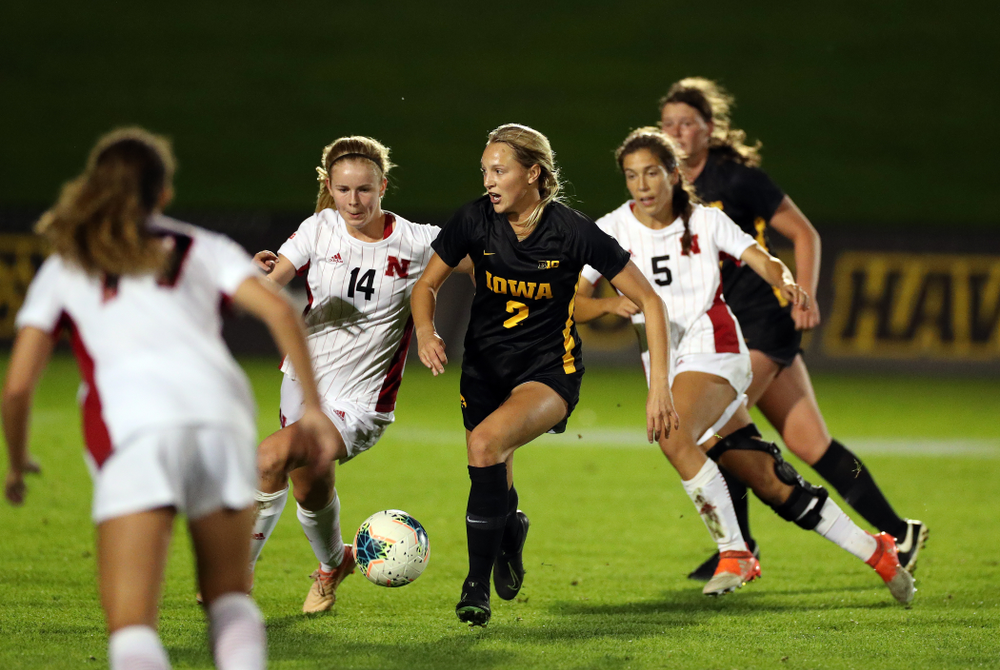 Iowa Hawkeyes midfielder Hailey Rydberg (2) against the Nebraska Cornhuskers Thursday, October 3, 2019 at the Iowa Soccer Complex. (Brian Ray/hawkeyesports.com)
