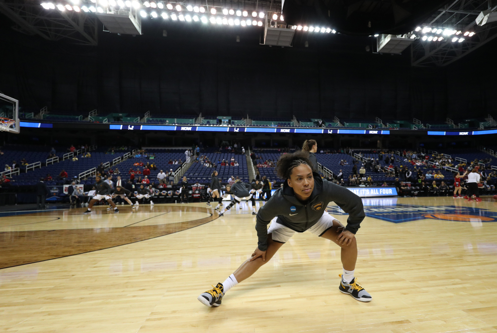 Iowa Hawkeyes guard Alexis Sevillian (5) against the NC State Wolfpack in the regional semi-final of the 2019 NCAA Women's College Basketball Tournament Saturday, March 30, 2019 at Greensboro Coliseum in Greensboro, NC.(Brian Ray/hawkeyesports.com)