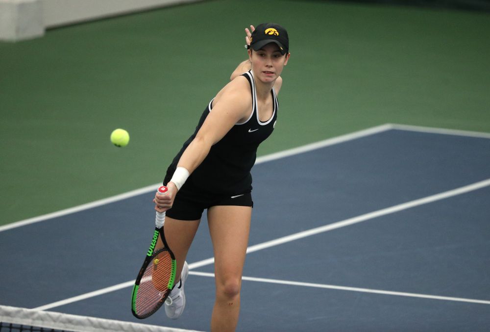 Iowa's Elise Van Heuvelen Treadwell during a doubles match against North Texas Sunday, January 20, 2019 at the Hawkeye Tennis and Recreation Center. (Brian Ray/hawkeyesports.com)