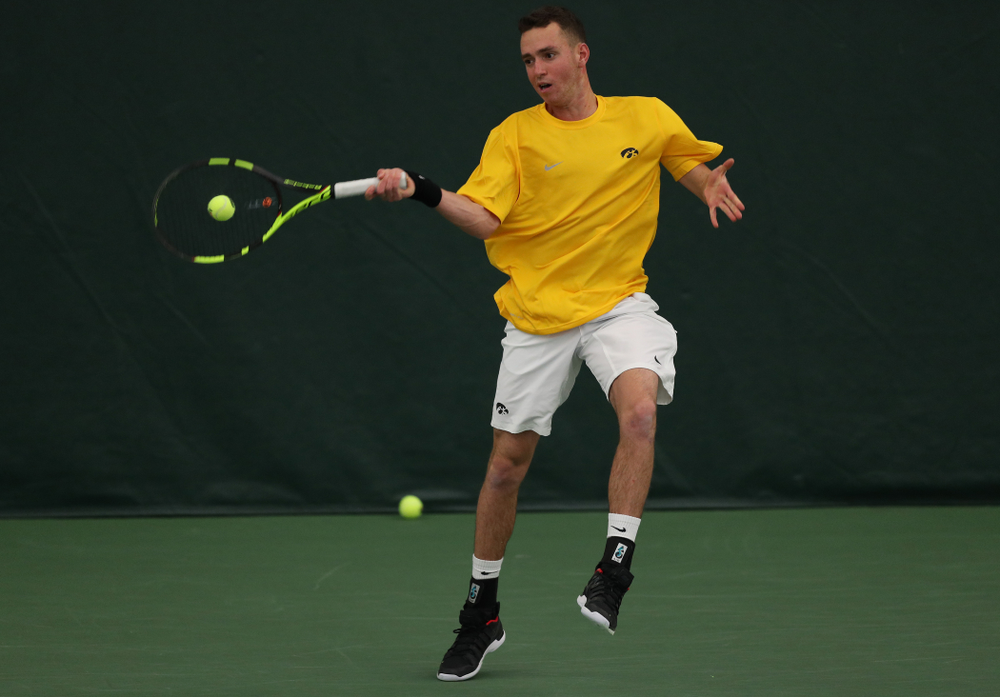 Kareem Allaf against Utah Sunday, February 10, 2019 at the Hawkeye Tennis and Recreation Complex. (Brian Ray/hawkeyesports.com)