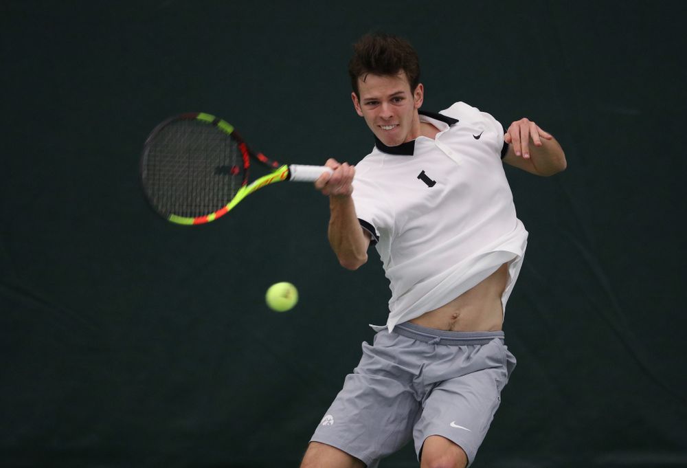 Iowa's Piotr Smietana against Western Michigan Saturday, January 19, 2019 at the Hawkeye Tennis and Recreation Complex. (Brian Ray/hawkeyesports.com)
