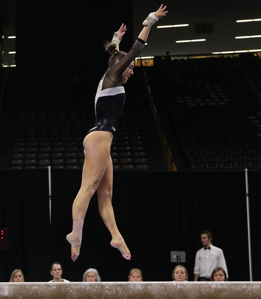 Iowa's Allie Gilchrist competes on the beam against the Rutgers Scarlet Knights Saturday, January 26, 2019 at Carver-Hawkeye Arena. (Brian Ray/hawkeyesports.com)