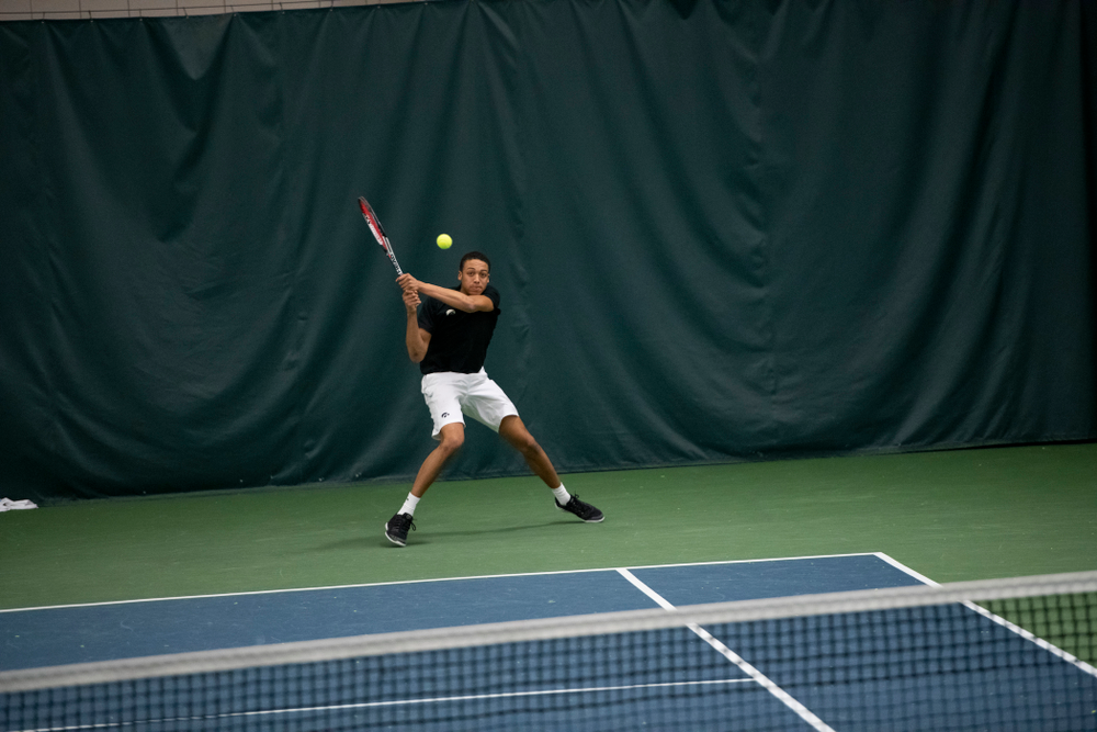The Iowa men's tennis team competes against Cornell in The Rise Tennis Center in Ithaca, NY on Sunday, Feb. 24, 2019.