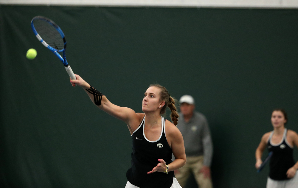 Iowa's Ashleigh Jacobs during a doubles match against North Texas Sunday, January 20, 2019 at the Hawkeye Tennis and Recreation Center. (Brian Ray/hawkeyesports.com)