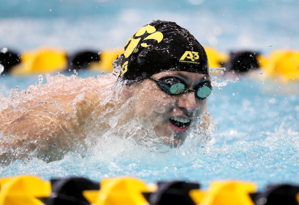 IowaÕs Michael Tenney competes in the 200 yard butterfly against Notre Dame and Illinois Saturday, January 11, 2020 at the Campus Recreation and Wellness Center. (Brian Ray/hawkeyesports.com)