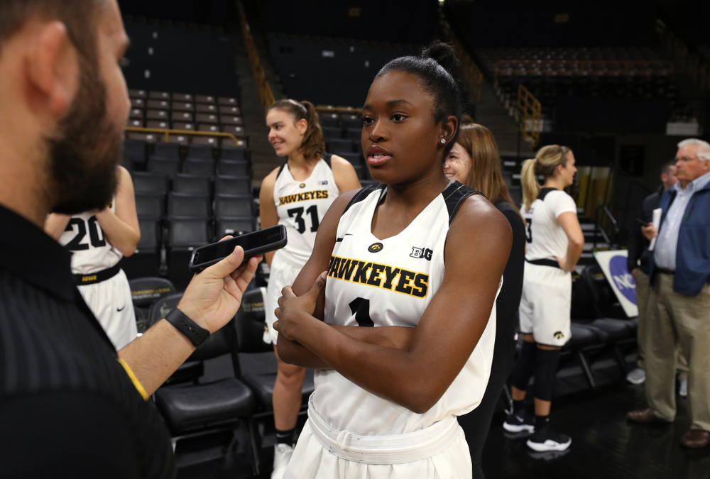 Iowa Hawkeyes guard Tomi Taiwo (1) during the team's annual media day Wednesday, October 31, 2018 at Carver-Hawkeye Arena. (Brian Ray/hawkeyesports.com)