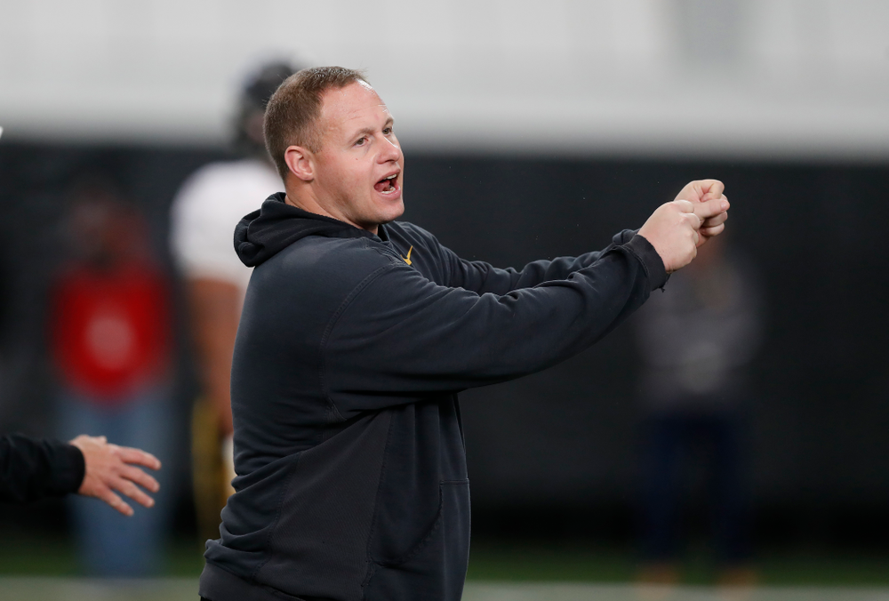 Iowa Hawkeyes linebackers coach Seth Wallace during spring practice Wednesday, March 28, 2018 at the Hansen Football Performance Center. (Brian Ray/hawkeyesports.com)