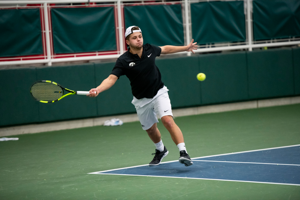 The Iowa men's tennis team competes against Cornell in The Rise Tennis Center in Ithaca, NY on Sunday, Feb. 24, 2019.