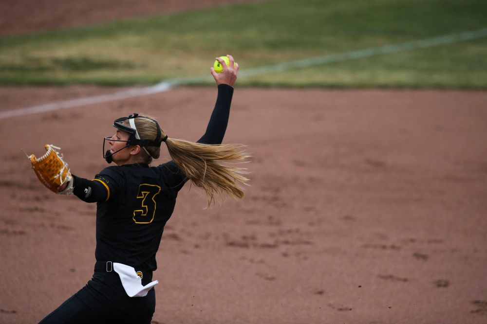 Iowa pitcher Allison Doocy (3) at game 2 vs Northwestern on Saturday, March 30, 2019 at Bob Pearl Field. (Lily Smith/hawkeyesports.com)