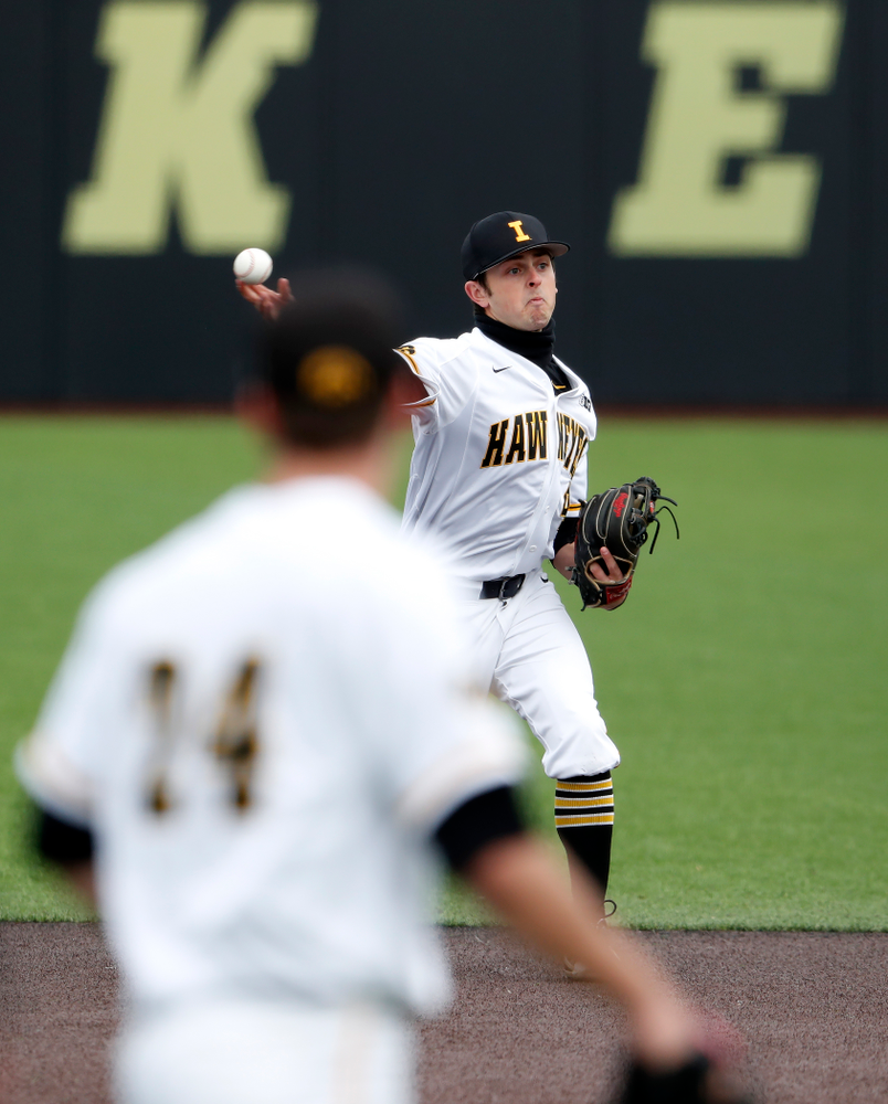 Iowa Hawkeyes infielder Mitchell Boe (4) during a double header against the Indiana Hoosiers Friday, March 23, 2018 at Duane Banks Field. (Brian Ray/hawkeyesports.com)