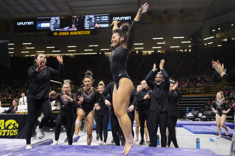 Iowa's Clair Kaji competes on the beem against Illinois Saturday, February 16, 2019 at Carver-Hawkeye Arena. (Brian Ray/hawkeyesports.com)