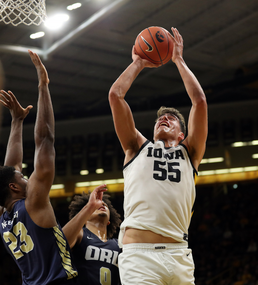 Iowa Hawkeyes forward Luka Garza (55) against Oral Roberts Friday, November 15, 2019 at Carver-Hawkeye Arena. (Brian Ray/hawkeyesports.com)