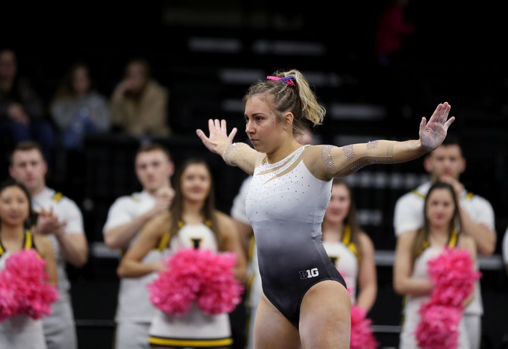 IowaÕs Alex Greenwald competes on the floor against Ball State and Air Force Saturday, January 11, 2020 at Carver-Hawkeye Arena. (Brian Ray/hawkeyesports.com)
