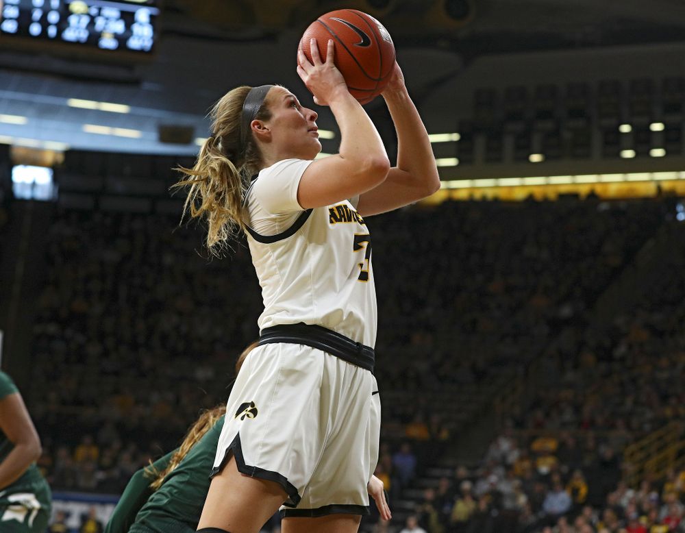 Iowa Hawkeyes guard Makenzie Meyer (3) makes a basket during the second quarter of their game at Carver-Hawkeye Arena in Iowa City on Sunday, January 26, 2020. (Stephen Mally/hawkeyesports.com)