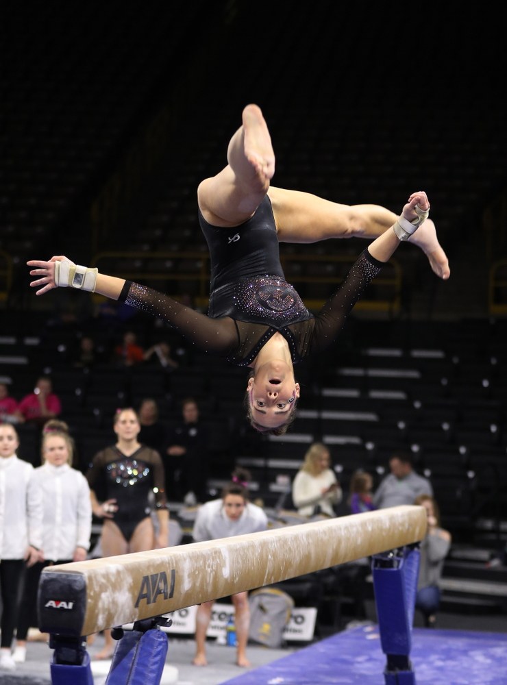 Iowa's Alex Greenwald competes on the beam during their meet against the Minnesota Golden Gophers Saturday, January 19, 2019 at Carver-Hawkeye Arena. (Brian Ray/hawkeyesports.com)