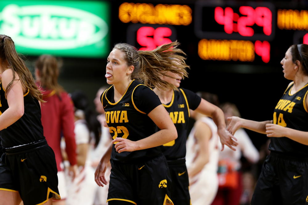 Iowa Hawkeyes guard Kathleen Doyle (22) against the Iowa State Cyclones Wednesday, December 11, 2019 at Hilton Coliseum in Ames, Iowa(Brian Ray/hawkeyesports.com)