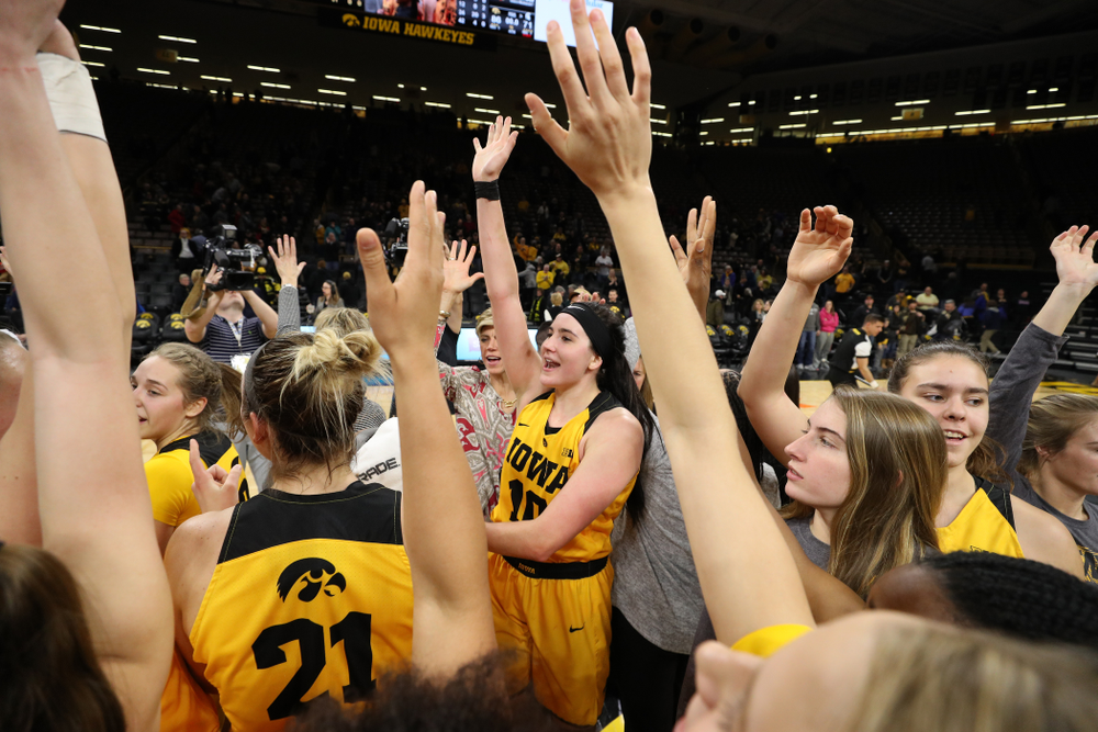 Iowa Hawkeyes forward Megan Gustafson (10) against the Michigan State Spartans Thursday, February 7, 2019 at Carver-Hawkeye Arena. (Brian Ray/hawkeyesports.com)