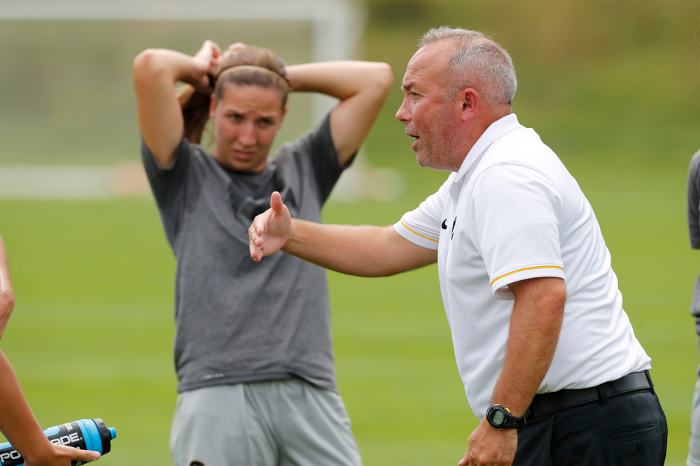 Iowa Hawkeyes head coach Dave DiIanni against Indiana State Sunday, August 26, 2018 at the Iowa Soccer Complex. (Brian Ray/hawkeyesports.com)