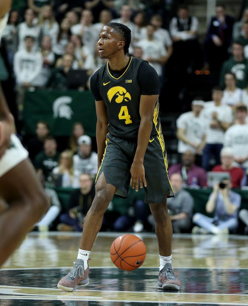 Iowa Hawkeyes guard Bakari Evelyn (4) against Michigan State Tuesday, February 25, 2020 at the Breslin Center in East Lansing, MI. (Brian Ray/hawkeyesports.com)
