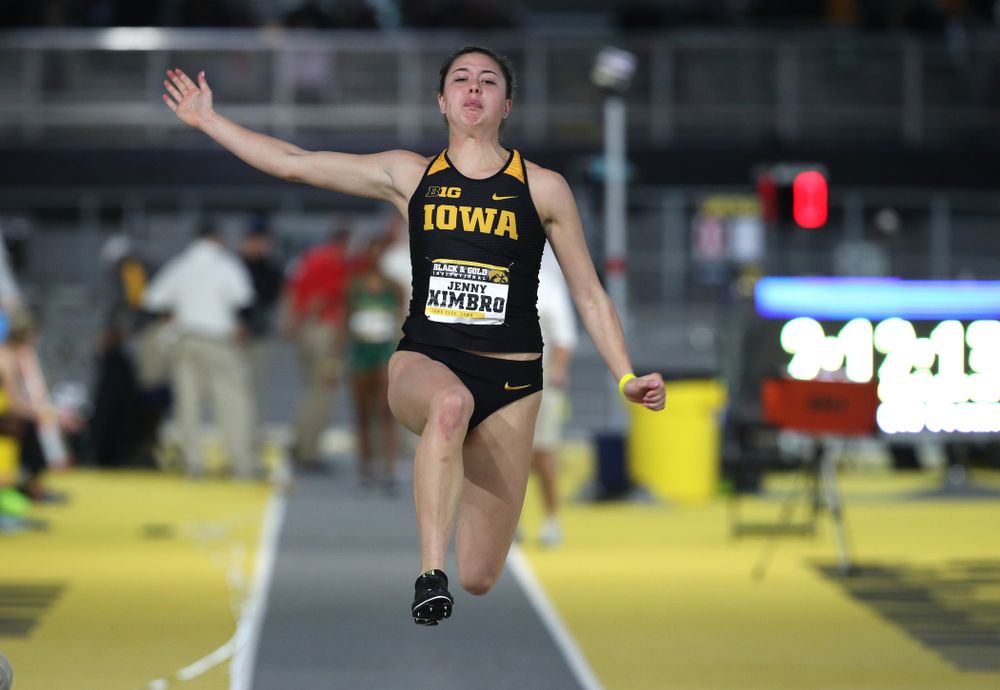 Iowa's Jenny Kimbro competes in the long jump during the Black and Gold Premier meet Saturday, January 26, 2019 at the Recreation Building. (Brian Ray/hawkeyesports.com)