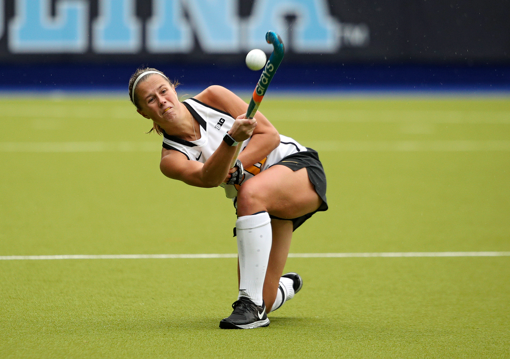 Iowa’s Sophie Sunderland (20) passes the ball during the third quarter of their NCAA Tournament First Round match against Duke at Karen Shelton Stadium in Chapel Hill, N.C. on Friday, Nov 15, 2019. (Stephen Mally/hawkeyesports.com)