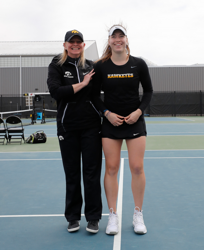 Iowa's Anastasia Reimchen during Senior Day activities before their match against the Wisconsin Badgers Sunday, April 22, 2018 at the Hawkeye Tennis and Recreation Center. (Brian Ray/hawkeyesports.com)