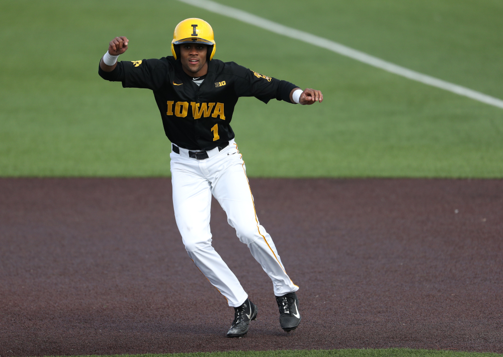 Iowa Hawkeyes infielder Lorenzo Elion (1) against California State Northridge Sunday, March 17, 2019 at Duane Banks Field. (Brian Ray/hawkeyesports.com)