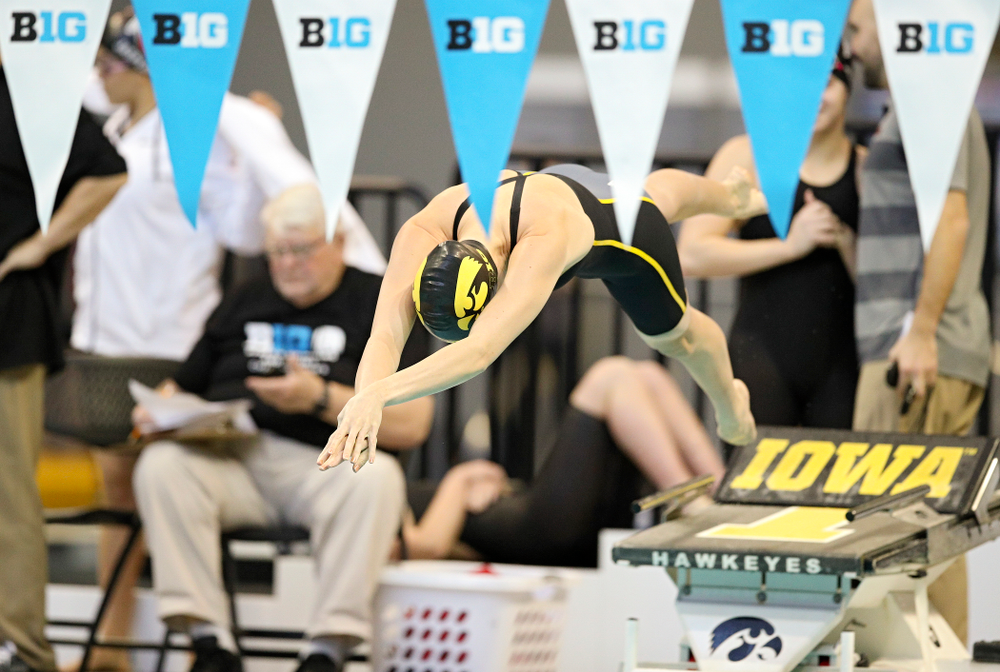 Iowa’s Macy Rink swims the women’s 500 yard freestyle preliminary event during the 2020 Women’s Big Ten Swimming and Diving Championships at the Campus Recreation and Wellness Center in Iowa City on Thursday, February 20, 2020. (Stephen Mally/hawkeyesports.com)