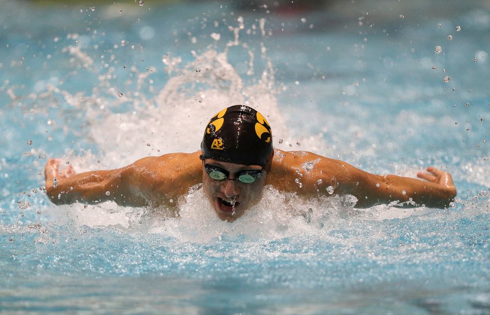 Iowa's Michael Tenney competes in the 100-yard butterfly during the third day of the Hawkeye Invitational at the Campus Recreation and Wellness Center on November 16, 2018. (Tork Mason/hawkeyesports.com)