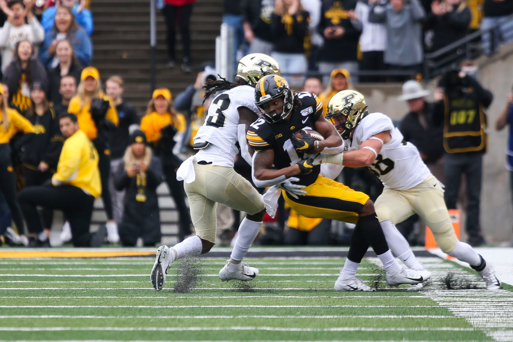 Iowa Hawkeyes wide receiver Brandon Smith (12) during Iowa football vs Purdue on Saturday, October 19, 2019 at Kinnick Stadium. (Lily Smith/hawkeyesports.com)