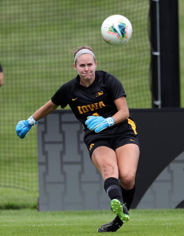 Iowa Hawkeyes goalkeeper Claire Graves (1) during a 6-1 win over Northern Iowa Sunday, August 25, 2019 at the Iowa Soccer Complex. (Brian Ray/hawkeyesports.com)