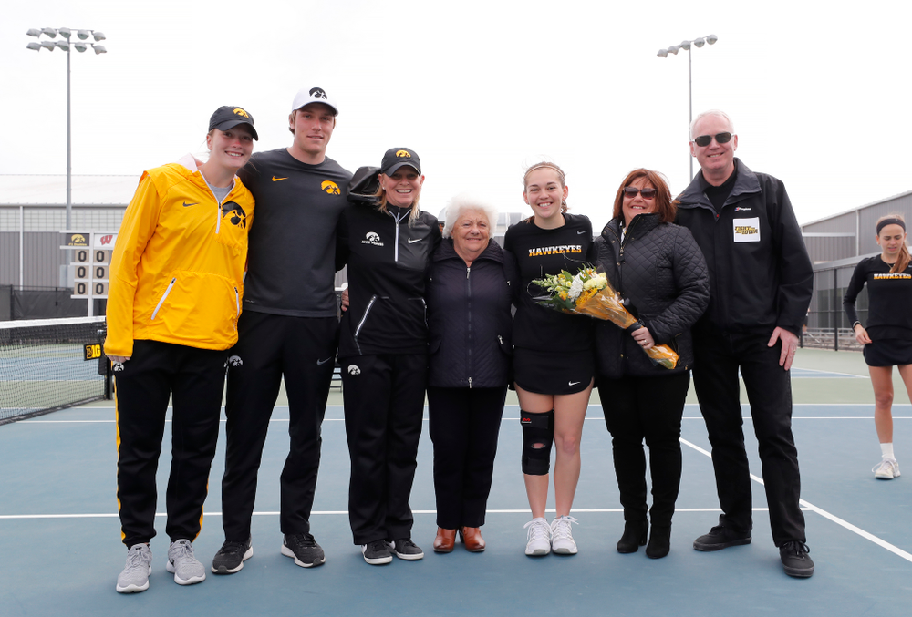 Iowa's Zoe Douglas during Senior Day activities before their match against the Wisconsin Badgers Sunday, April 22, 2018 at the Hawkeye Tennis and Recreation Center. (Brian Ray/hawkeyesports.com)