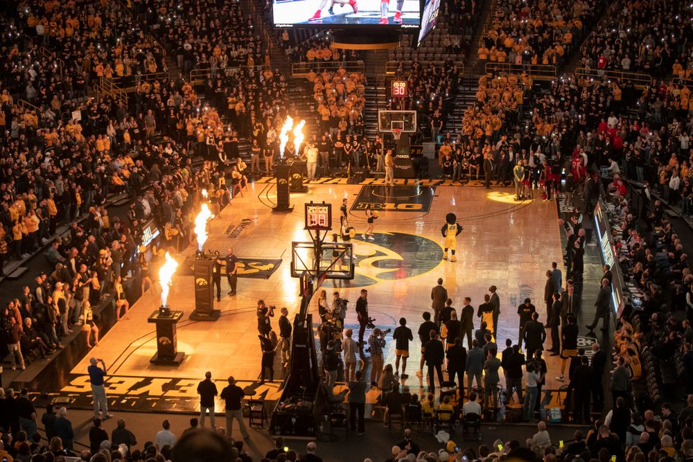 Iowa fans cheer before the game at Carver-Hawkeye Arena in Iowa City on Saturday, February 8, 2020. (Stephen Mally/hawkeyesports.com)