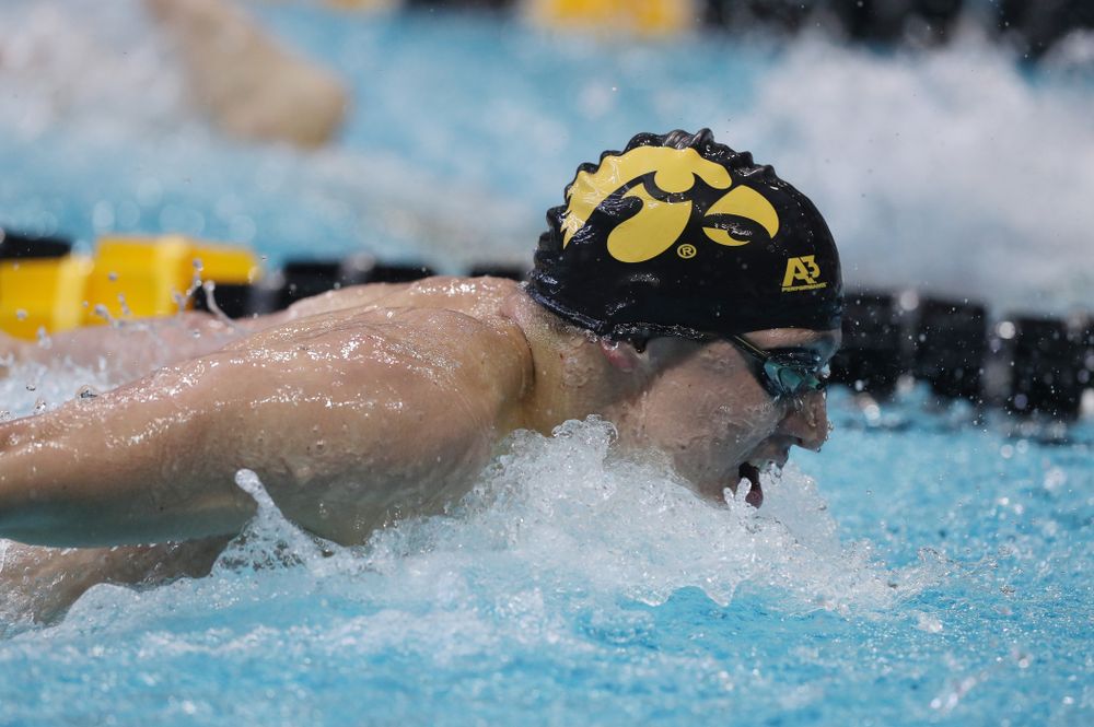 Iowa's Michael Tenney competes in the 200-yard butterfly during the 2019 Big Ten Men's Swimming and Diving Championships Saturday, March 2, 2019 at the Campus Wellness and Recreation Center. (Brian Ray/hawkeyesports.com)