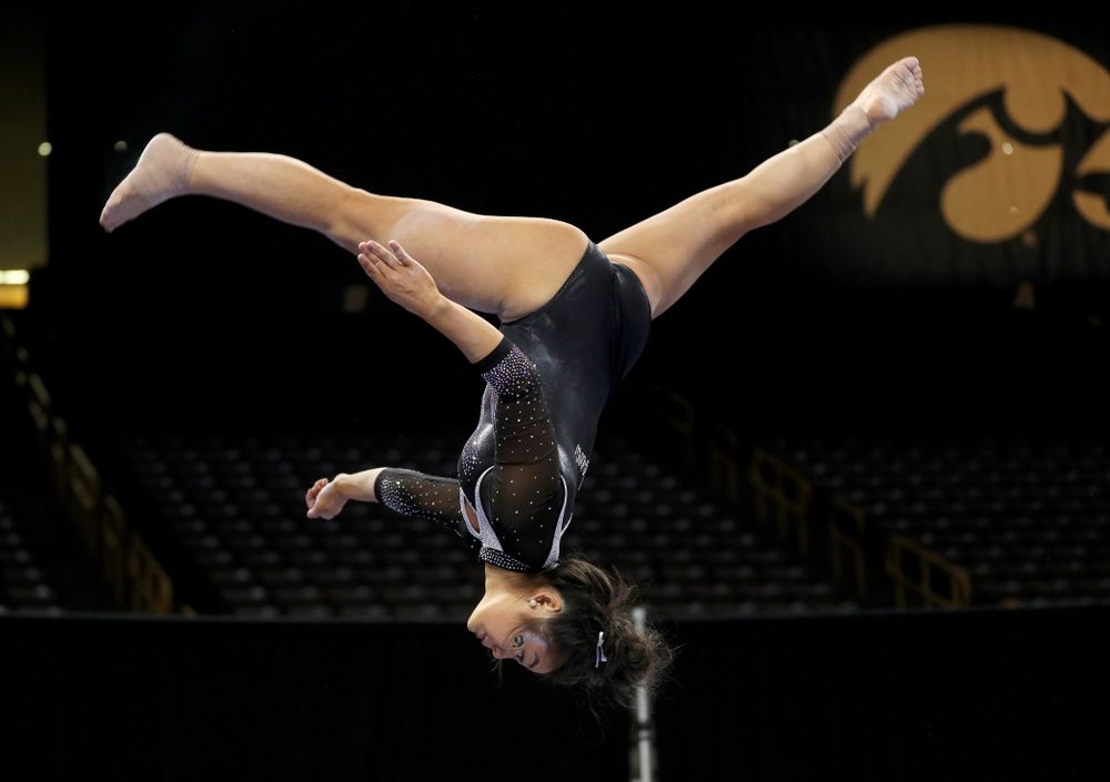 Iowa’s Clair Kaji competes on the beam against Michigan State Saturday, February 1, 2020 at Carver-Hawkeye Arena. (Brian Ray/hawkeyesports.com)