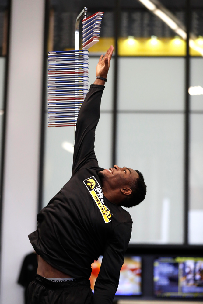 Iowa Hawkeyes defensive back Joshua Jackson (15) during the team's annual pro day Monday, March 26, 2018 at the Hansen Football Performance Center. (Brian Ray/hawkeyesports.com)