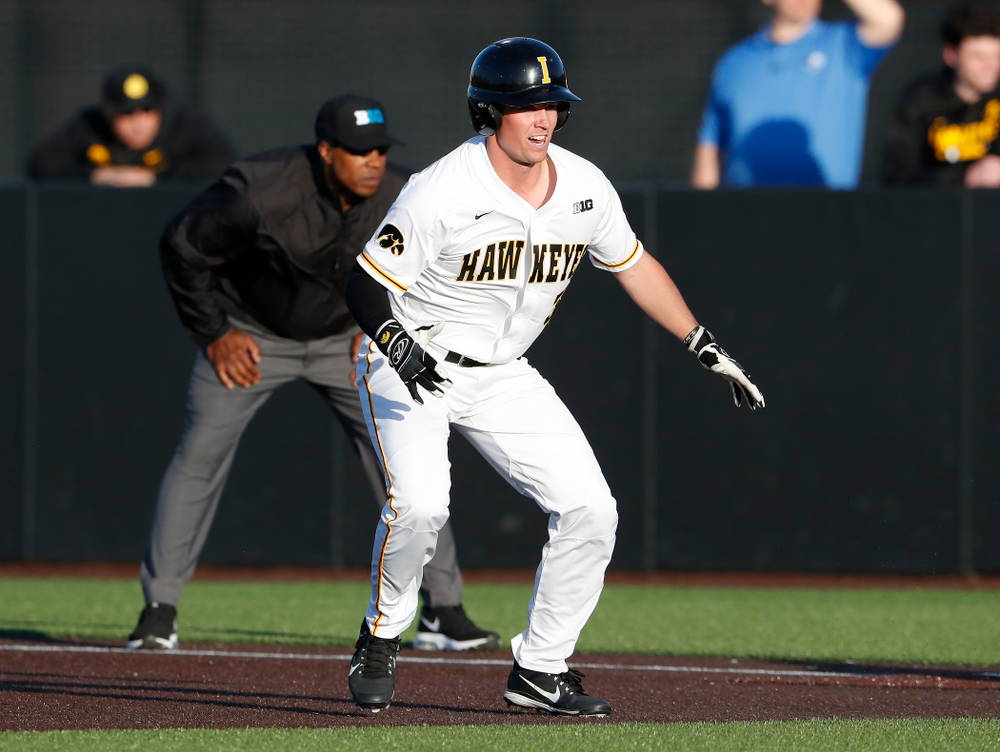Iowa Hawkeyes infielder Matt Hoeg (3) against the Michigan Wolverines Friday, April 27, 2018 at Duane Banks Field in Iowa City. (Brian Ray/hawkeyesports.com)